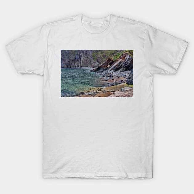 Hartland Quay Cliff Face Devon T-Shirt by avrilharris